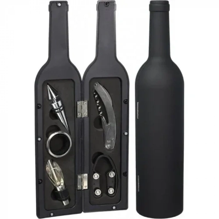 5 Parça Çelik Şişe Açacağı Seti Dekoratif Kılıf ile Şık Hediye Seti , Wine Opener Gift Set