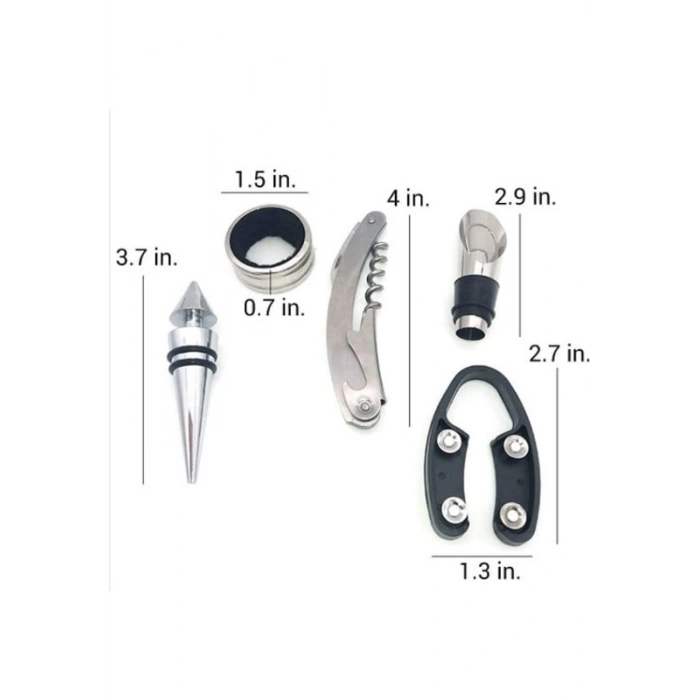 5 Parça Çelik Şişe Açacağı Seti Dekoratif Kılıf ile Şık Hediye Seti , Wine Opener Gift Set