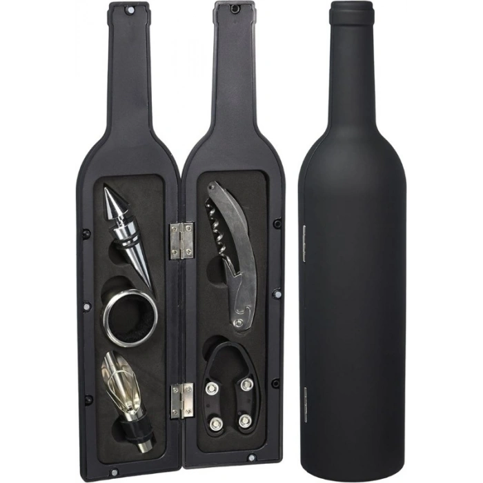 5 Parça Çelik Şişe Açacağı Seti Dekoratif Kılıf ile Şık Hediye Seti , Wine Opener Gift Set