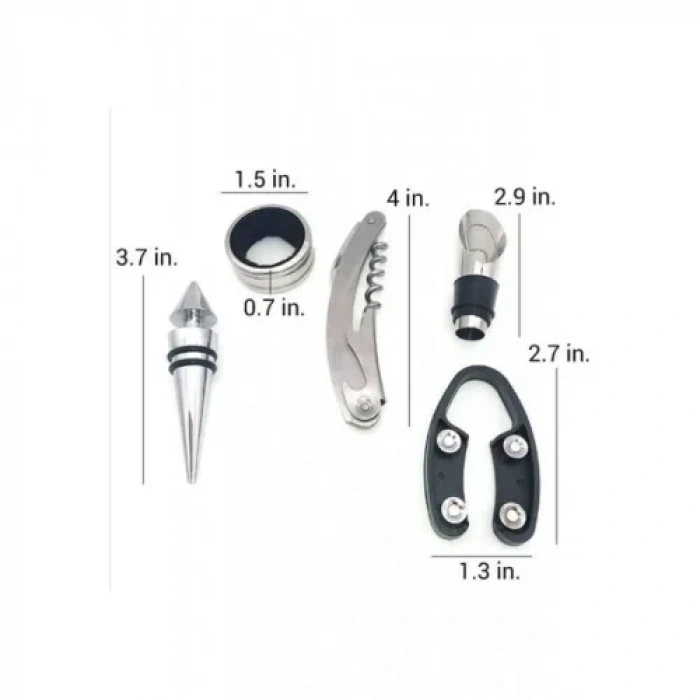 5 Parça Çelik Şişe Açacağı Seti Dekoratif Kılıf ile Şık Hediye Seti , Wine Opener Gift Set