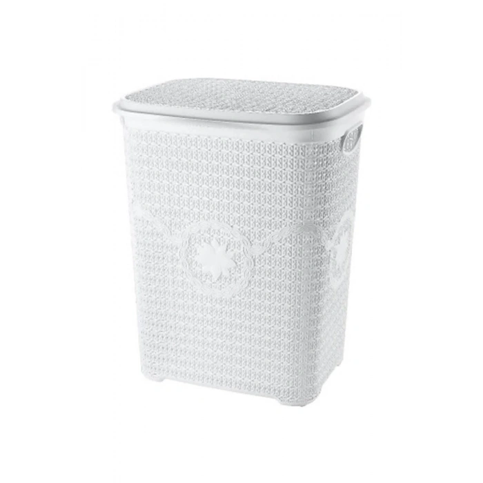 5 Parça Örgü Desenli Plastik Banyo Seti Çamaşır Sepeti Deterjanlık Çöp Kovası Klozet Fırçası - Gri