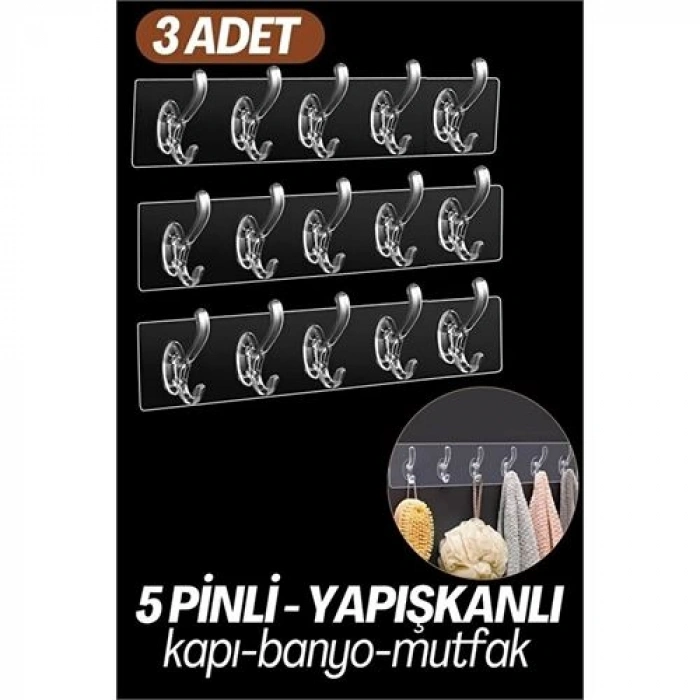 5 Pinli 3 lü set Yapışkanlı Askı Xenoty Design 718948