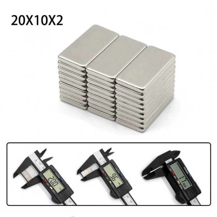 50 Adet 20x10x2 Mm Neodyum Mıknatıs Köşeli Magnet N35 Nikel Kaplama Güçlü Kaliteli Dayanıklı