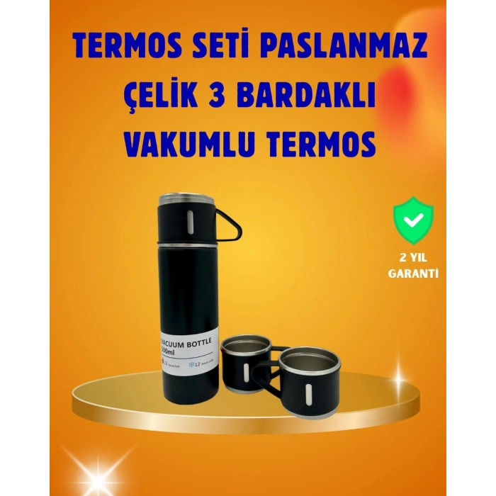 500 Ml Isı Korumalı Çelik Termos Ve Bardak Seti | Silikon Tabanlı Şık Ve Pratik