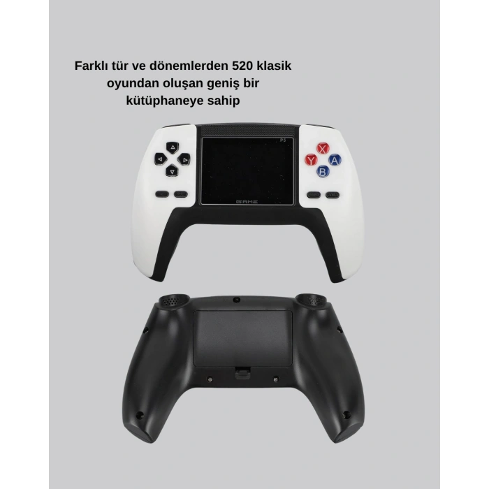 520 Klasik Oyunlu P5™ ControllerView Retro Konsol – Şarjlı,  Ergonomik Tasarım