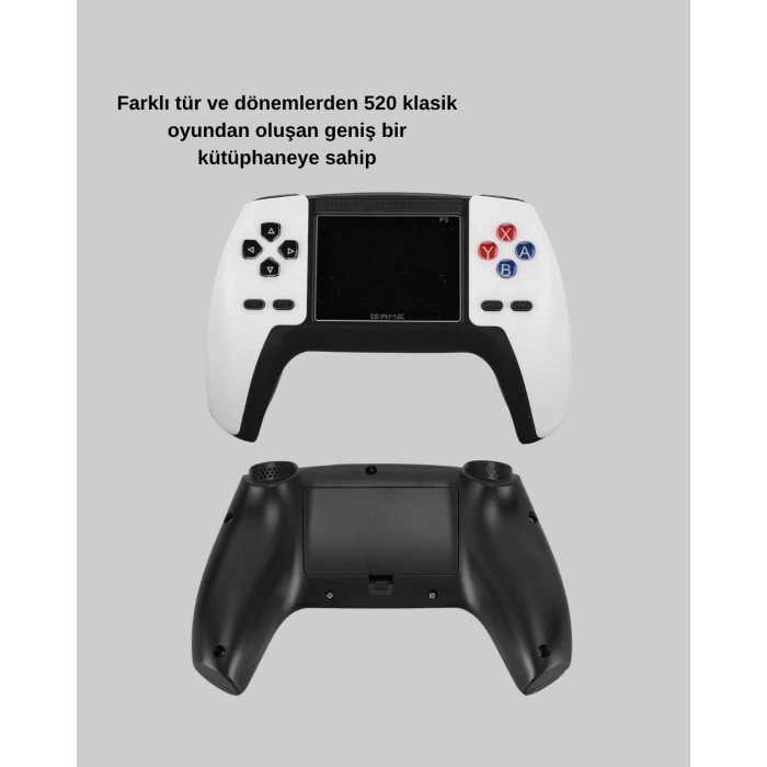 520 Klasik Oyunlu P5™ Controllerview Retro Konsol – Şarjlı,  Ergonomik Tasarım