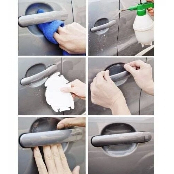 5li Set Araba Kapı Kolu Koruyucu Çizilme Önleyici Şeffaf Sticker Film Koruma Seti