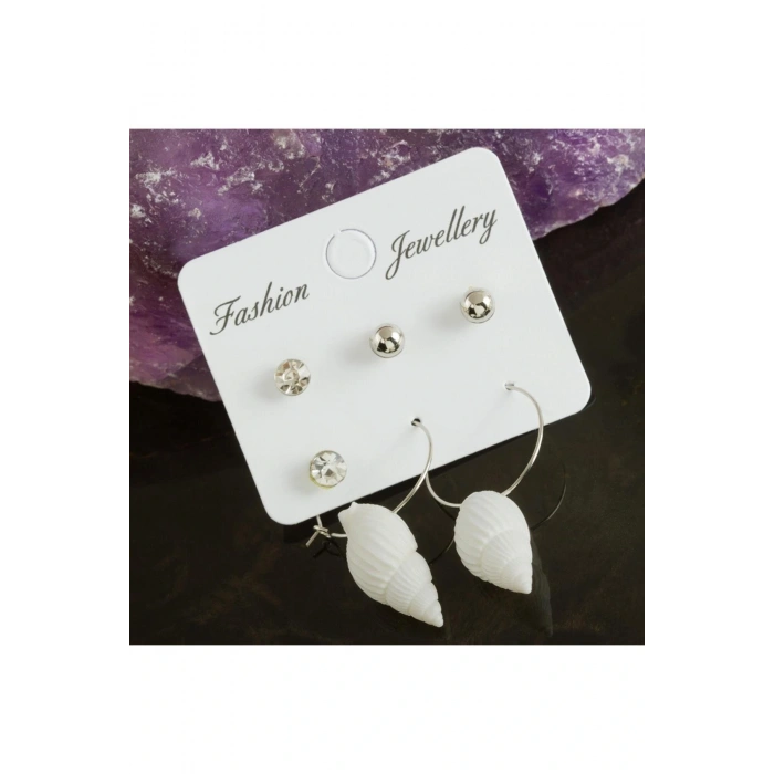 6 Adet Deniz Kabuğu Taşlı Halka Küpe 2 cm