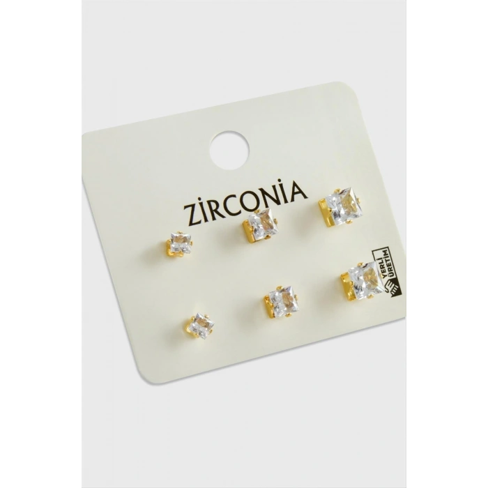 6 Adet Kare Zirkon Tek Taşlı Küpe