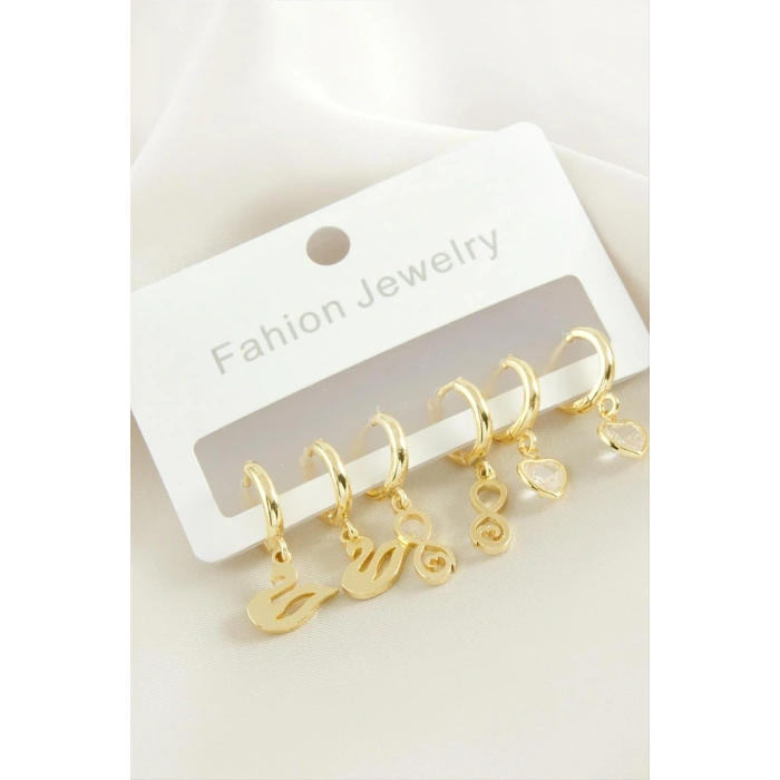 6 Adet Kuğu Sonzuluk Kalp Taşlı Halka Küpe