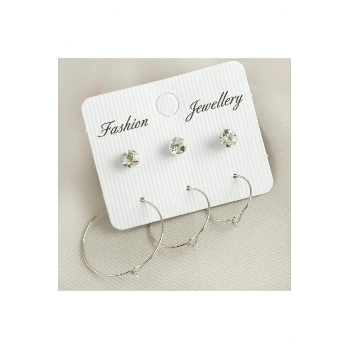 6 Adet Tel Taşlı Halka Küpe 1,5-2-2,5 cm