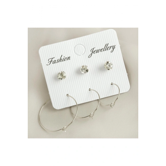 6 Adet Tel Taşlı Halka Küpe 1,5-2-2,5 cm