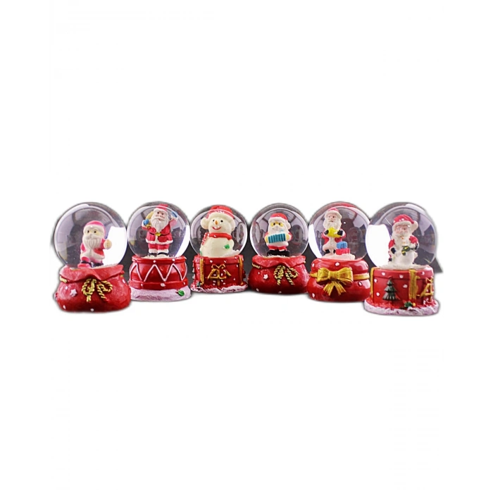 6 Adet Yeni Yıl  Noel Yılbaşı Temalı Mini Boy Işıklı Kar Küresi 6,5 cm -36A
