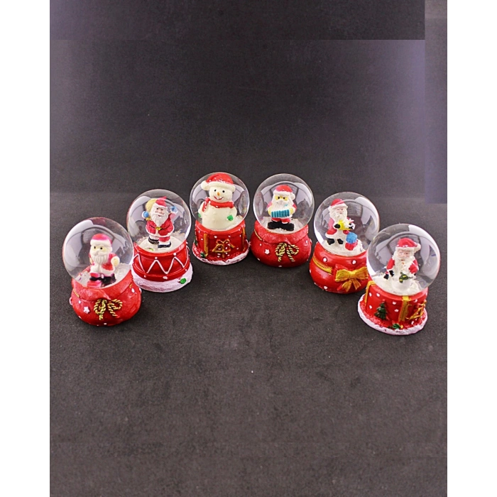 6 Adet Yeni Yıl  Noel Yılbaşı Temalı Mini Boy Işıklı Kar Küresi 6,5 cm -36A