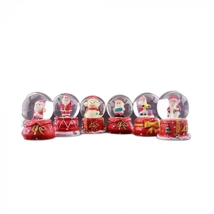 6 Adet Yeni Yıl  Yılbaşı Temalı Mini Boy Işıklı Kar Küresi 6,5 cm