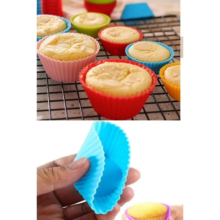 6 Adet Yıkanabilir Mini Tırtıklı Muffin Kalıbı- Ribanalı Kek-Cupcake- Renkli Hamur Işi Kabı