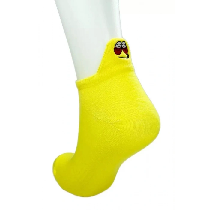 6 Çift Emoji Desen Nakış Baskılı Kadın Pamuklu Bilek Çorap