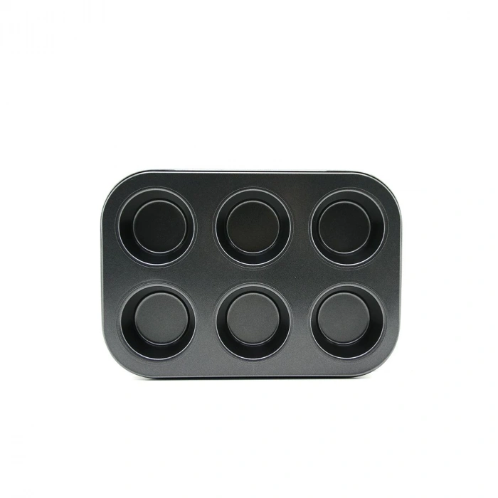 6 Gözlü Siyah Metal Muffin Kalıbı