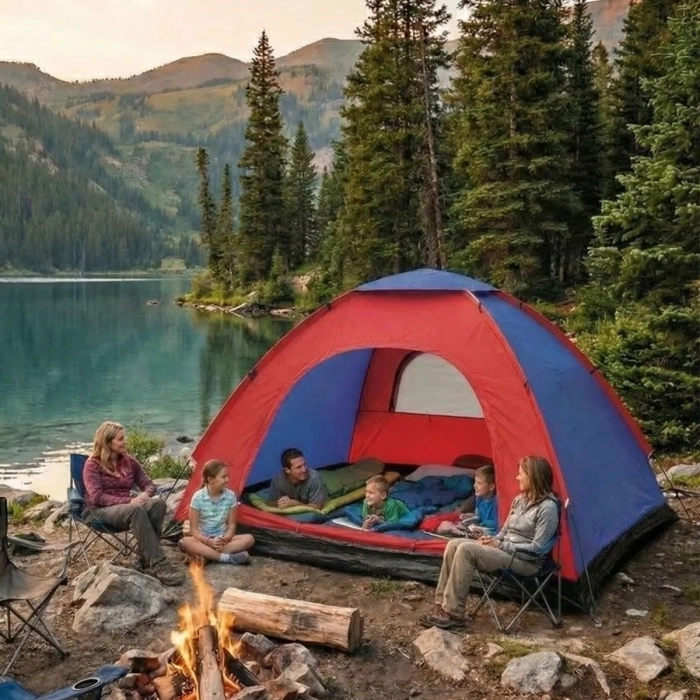 6 Kişilik Manuel Kurulum Kamp Çadırı – Aile, Doğa, Piknik ve Outdoor Kamp Çadırı 220x250x150 cm (4887)