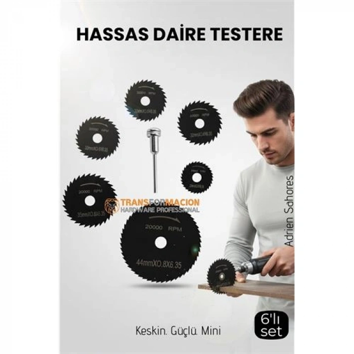 6lı Karbür Çelik Mini Daire Testere Seti - HSS Döner Kesici Bıçak ve Mandren Takımı
