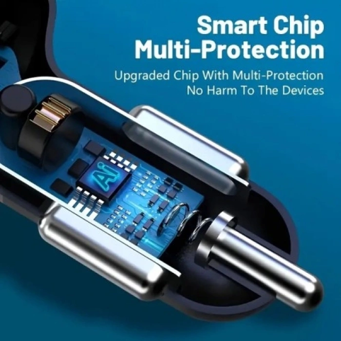6 Portlu Hızlı Araç Şarj Cihazı – 4 USB + 2 Type-C Çıkışlı Dijital Göstergeli Oto Şarjı