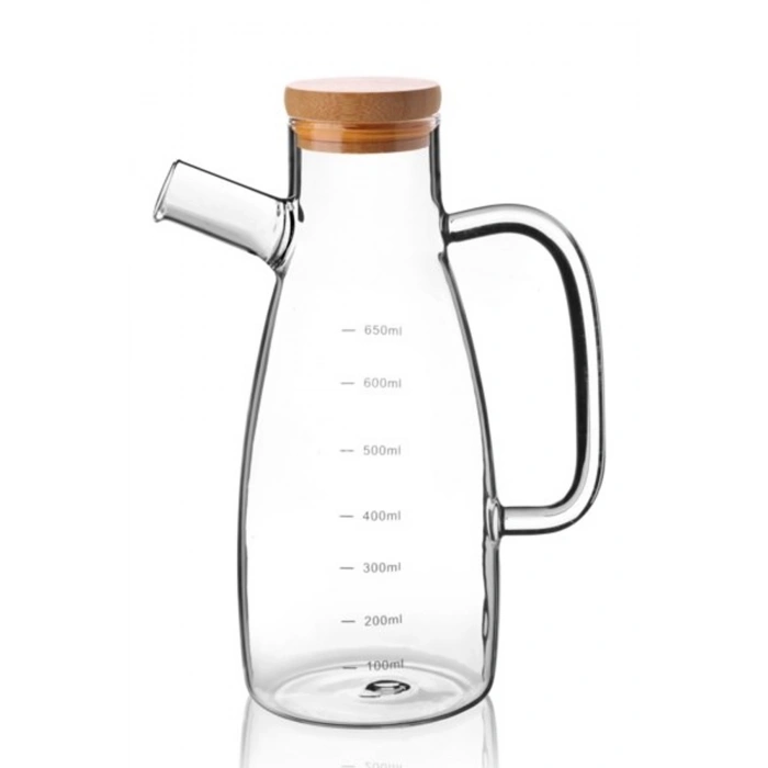 650 Ml Bambu Kapaklı Cam Yağdanlık -70086