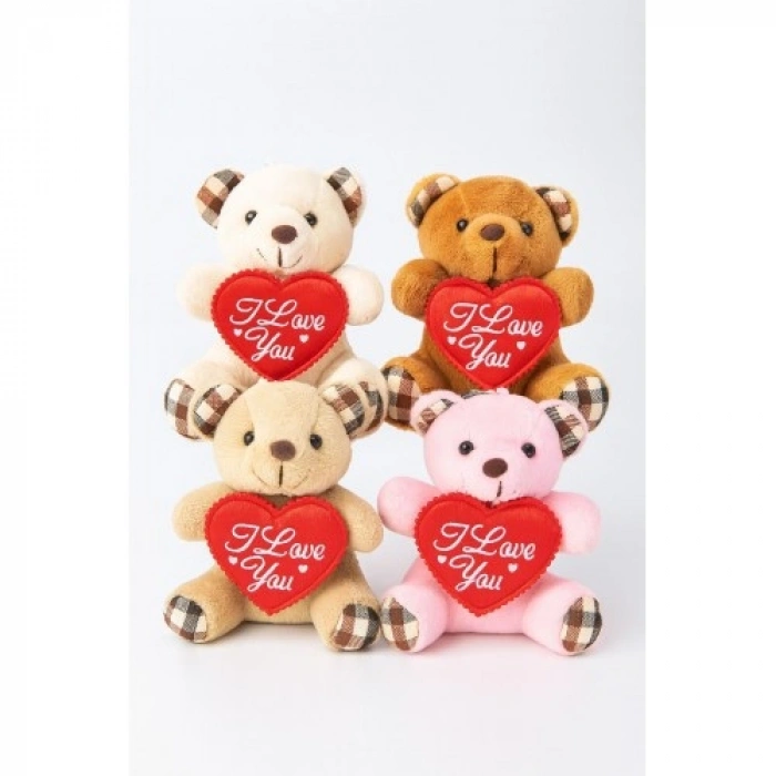 4 Adet Sevimli Mini Peluş Ayıcık - Kalpli I Love You Mesajlı 11x9 cm