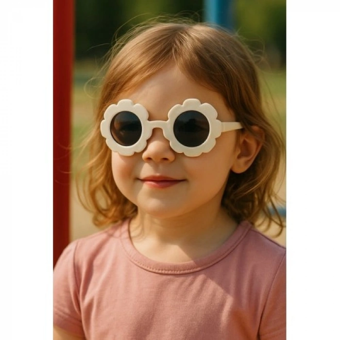 Kids Güneş Gözlüğü Beyaz Papatya Çerçeve UV 400 Korumalı CE Belgeli Güneş Gözlüğü Unisex