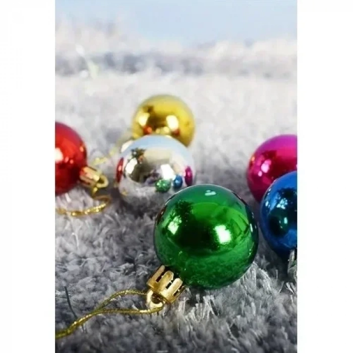 6’lI Yılbaşı Çam Ağacı Süsü Renkli – 4 cm Parlak Karışık Renk Top Süsler Noel Çam Ağacı Süsü
