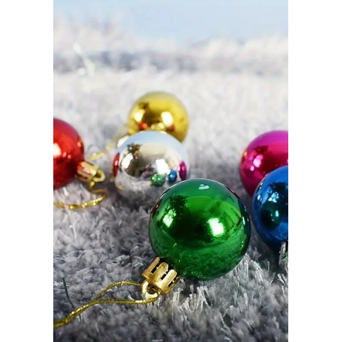 6’lI Yılbaşı Çam Ağacı Süsü Renkli – 4 cm Parlak Karışık Renk Top Süsler Noel Çam Ağacı Süsü