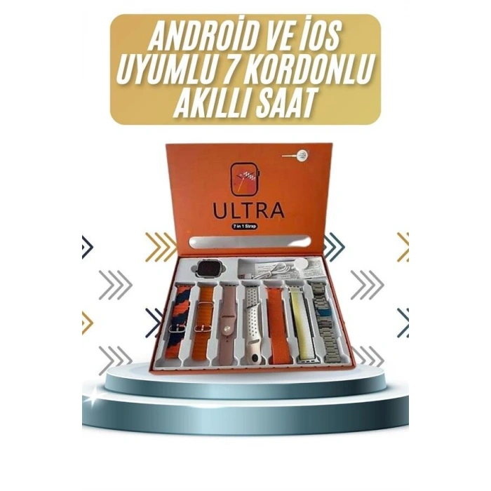 7 Kordonlu Akıllı Saat Plastik Kordon Hasır Kordon Çelik Kordon