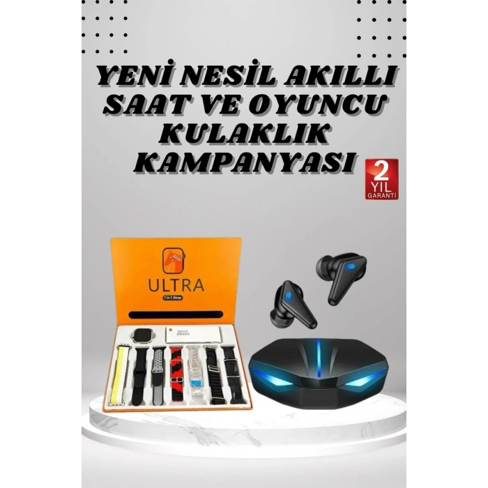 7 Kordonlu Akıllı Saat Ve Oyuncu Kulaklığı Anc Özelliği Kulak İçi Mikrofonlu Sesli Görüşme