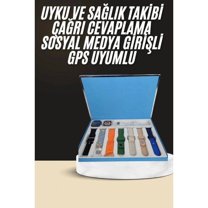 7 Kordonlu Unisex Akıllı Saat Çoklu Kordon Seçeneği Amoled Ekran