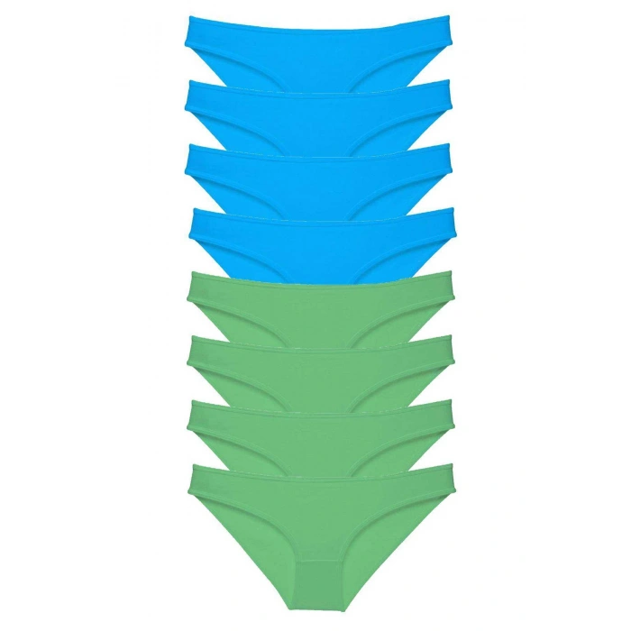 8 adet Süper Eko Set Likralı Kadın Slip Külot Yeşil ve Mavi