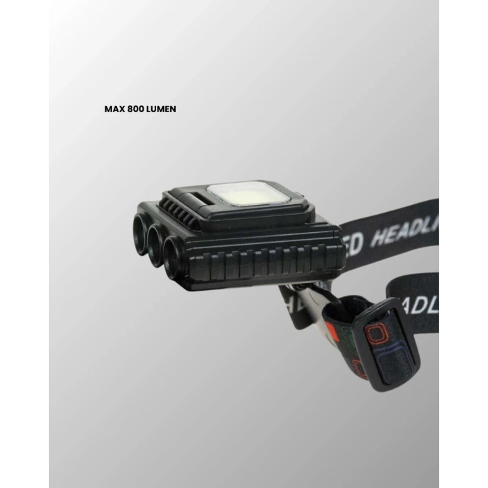 800 Lumen Çok Fonksiyonlu Led Kafa Lambası Type C Şarjlı