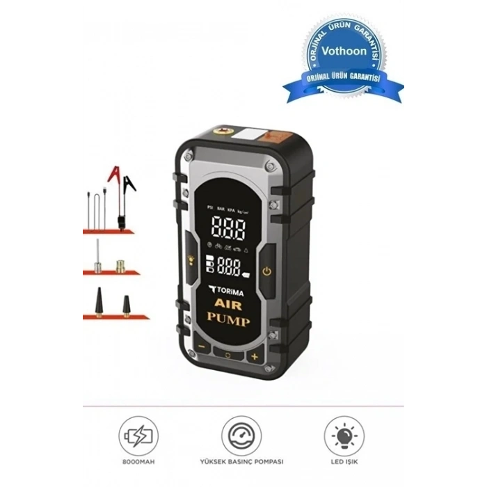 8000 Mah Taşnabilir Dijital Ekranlı Araç Akü Takviyeli,powerbank,ışıklı Oto Hava Kompresörü