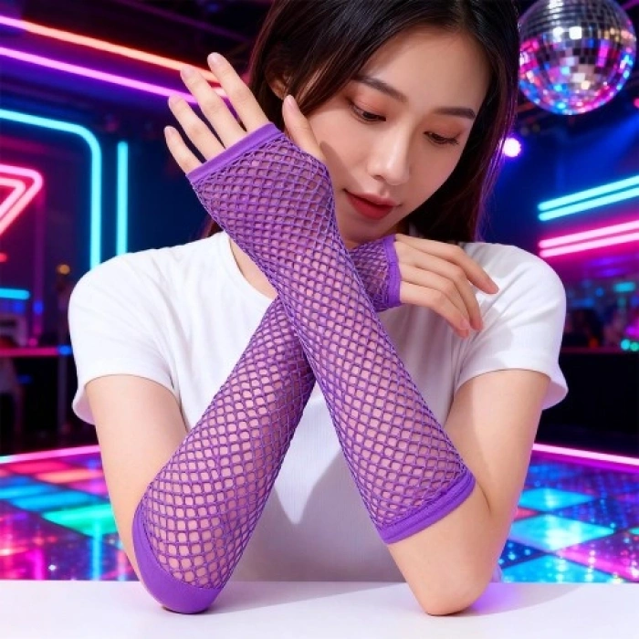 80’ler 90’lar Retro Mor File Parmaksız Eldiven 26 cm