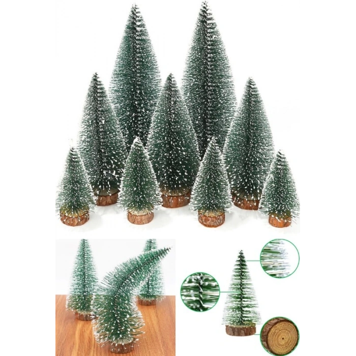 9 Adet Nevada Mini Çam Ağacı Uçlarına Kar Yağmış Karlı Yılbaşı Hediyesi  15-12-8  cm