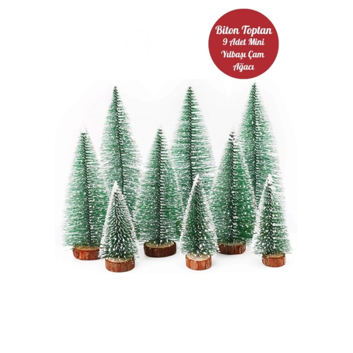 9 Adet Nevada Mini Çam Ağacı Uçlarına Kar Yağmış Karlı Yılbaşı Hediyesi  15-12-8  cm