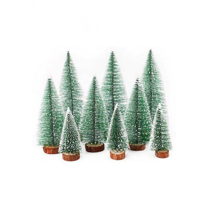 9 Adet Nevada Mini Çam Ağacı Uçlarına Kar Yağmış Karlı Yılbaşı Hediyesi  15-12-8  cm