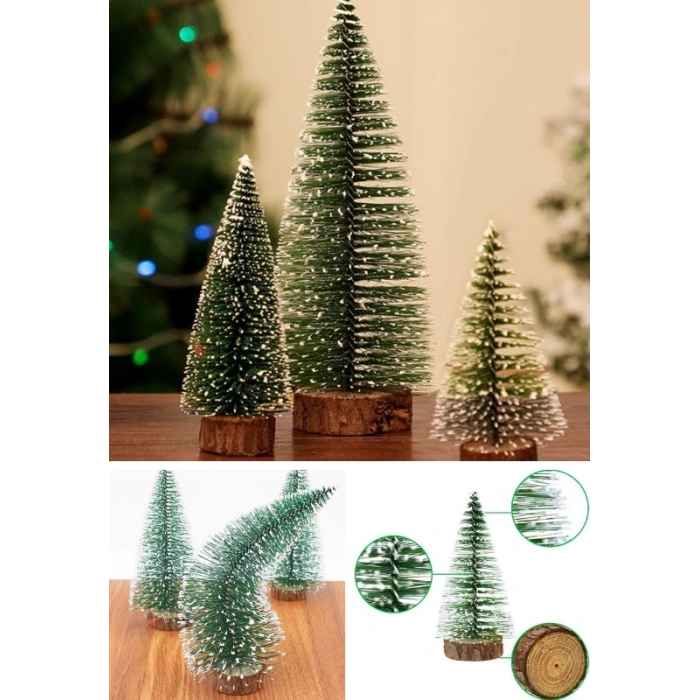 9 Adet Nevada Mini Çam Ağacı Uçlarına Kar Yağmış Karlı Yılbaşı Hediyesi  15-12-8  cm