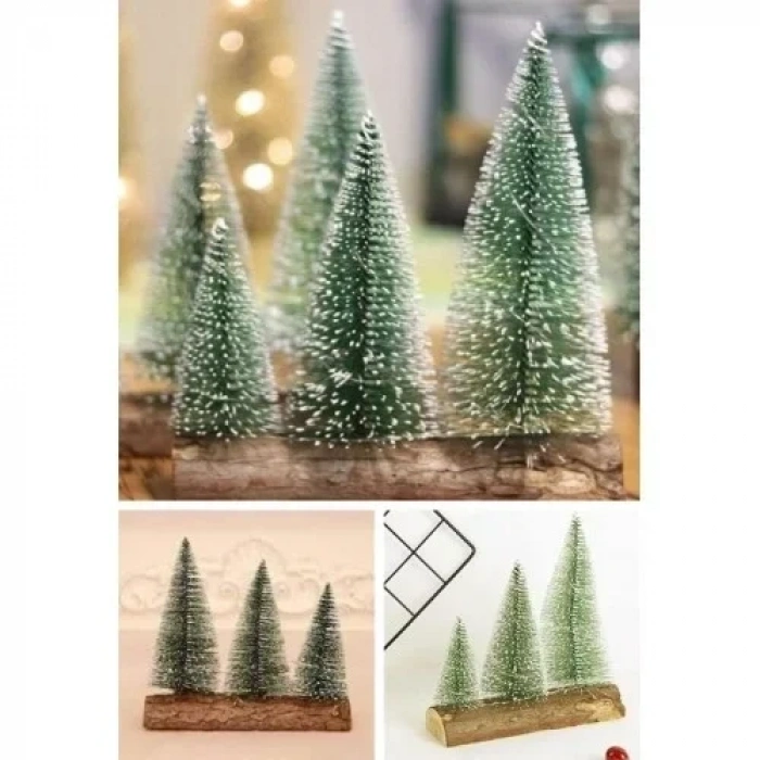 9 Adet Nevada Mini Çam Ağacı Uçlarına Kar Yağmış Karlı Yılbaşı Hediyesi  15-12-8  cm
