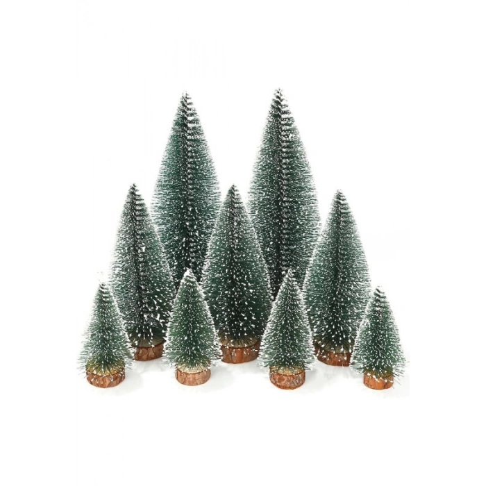 9 Adet Nevada Mini Çam Ağacı Uçlarına Kar Yağmış Karlı Yılbaşı Hediyesi  15-12-8  cm
