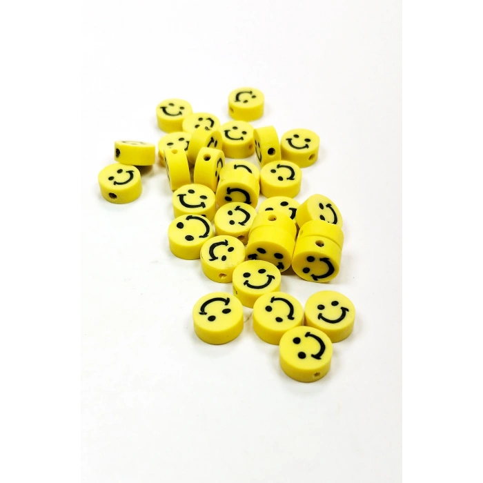 90 Adet 10 mm Polimer Kil Fimo Boncuk Takı Bileklik + 5 Metre Misina Hediye - Smile - Nazar - Love