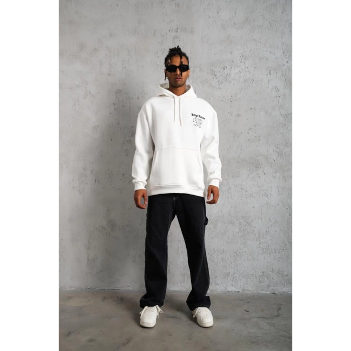 98 Baskılı Kapşonlu Sweat - Beyaz -