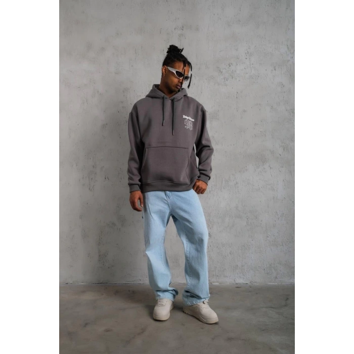 98 Baskılı Kapşonlu Sweat - Gri