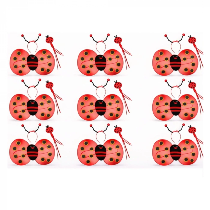 9’lu Uğur Böceği Ateş Böceği Kostüm Seti – Kanat Taç Asa