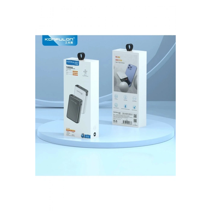 A6Q 22.5W Usb 3.0 ve 20W Type-C Çıkışlı 10.000 mAh PD Powerbank - Siyah