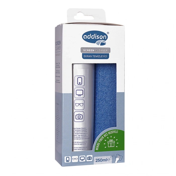 Addıson 300871 Ekran Temizleyici Sprey 250ml. Microfiber Bez İle Birlikte(1923)