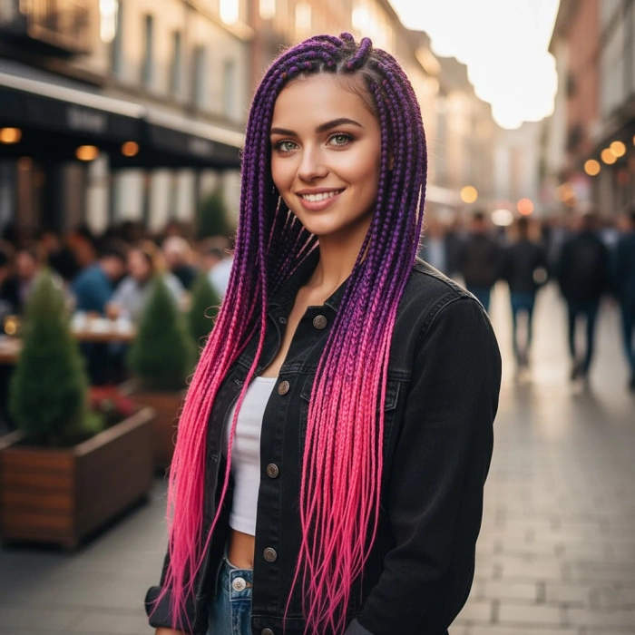 Afrika Örgüsü Ve Rasta İçin Sentetik Ombreli Saç - Mor / Neon Pembe